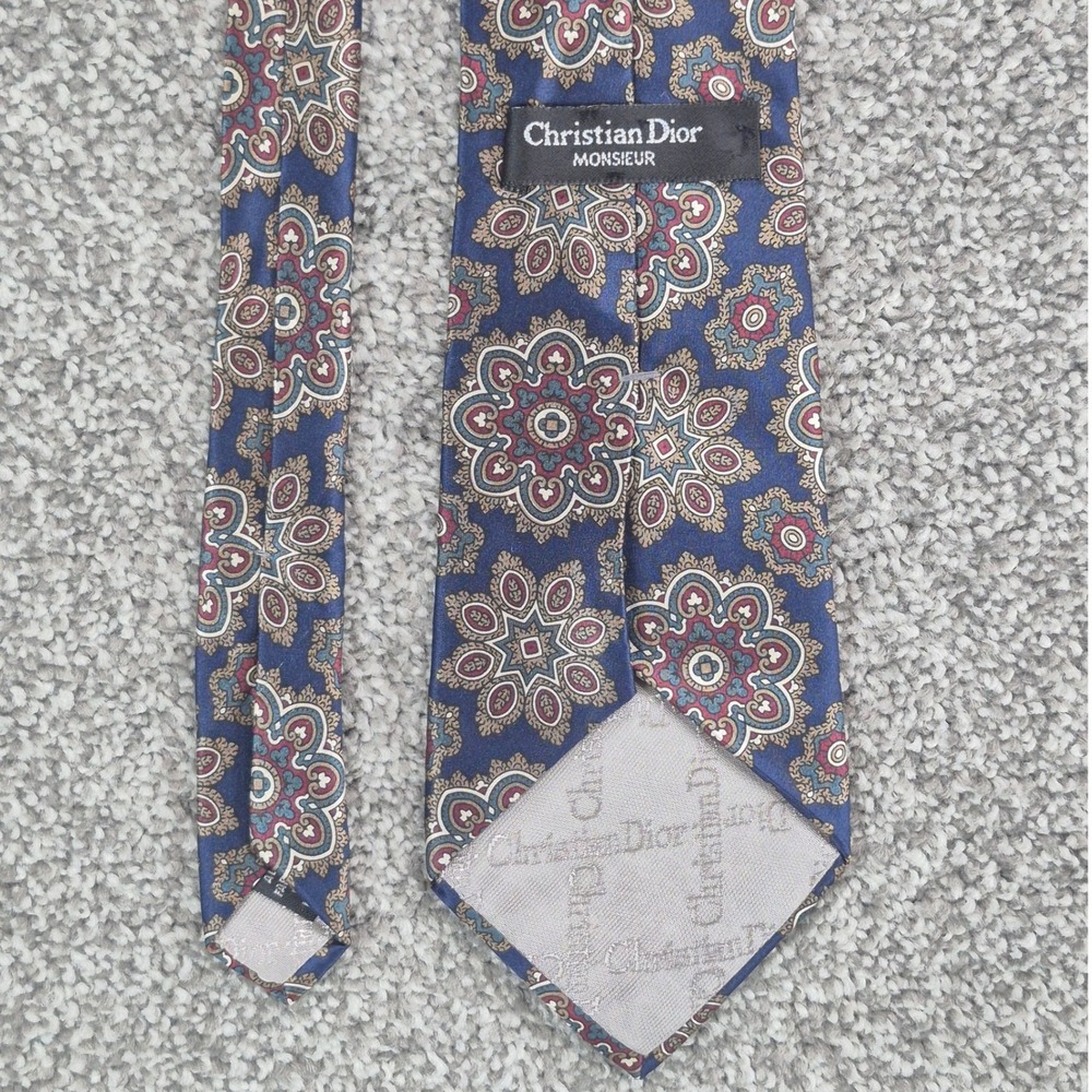 Christian Dior 100% Silk Neck Tie Mens Navy Abstract Print Made in USA